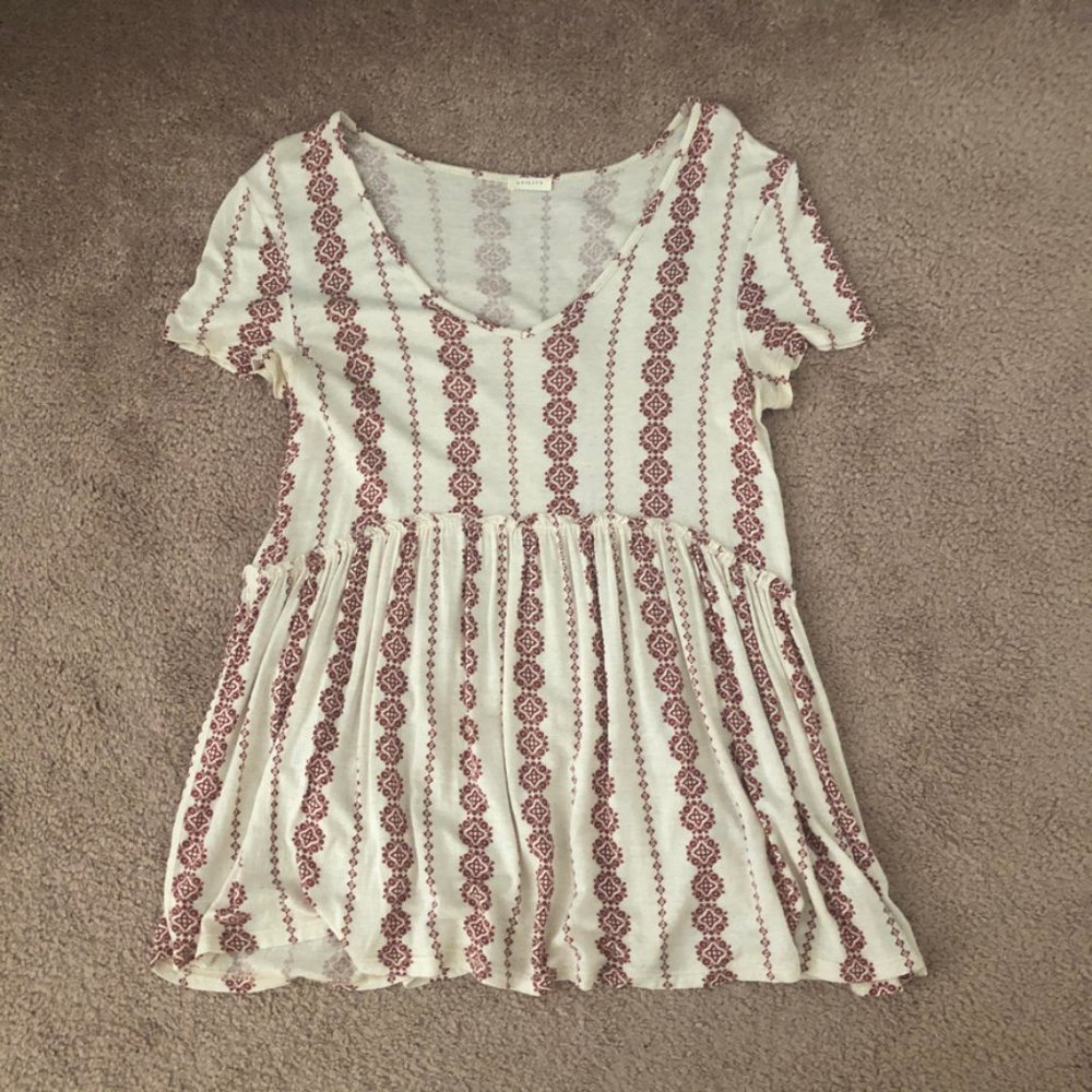Cream and Maroon/Rust Babydoll Top Small
